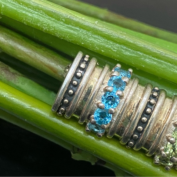 Vintage CID 925 Sterling Signed Amethyst Blue Topaz Peridot Bar Pendant Brooch - Picture 2 of 16